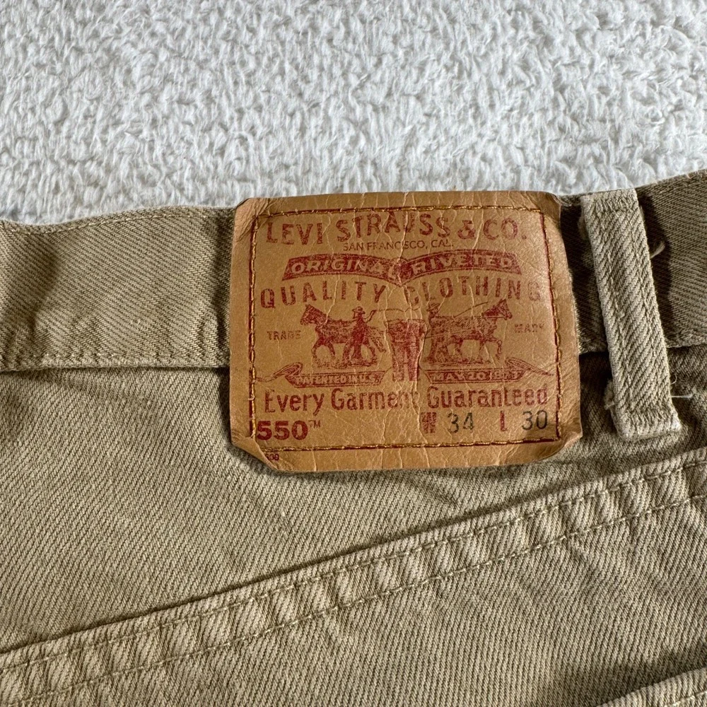 Vintage Levi's 550 Mens 34x30 Khaki Tan Beige Relaxed Fit Denim Jeans USA Made
